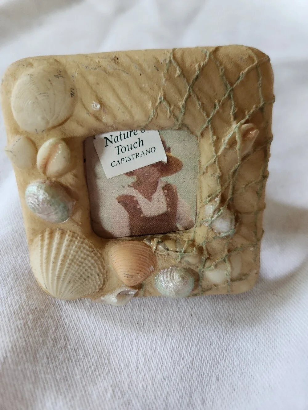 Vintage 1992 Seashell Mini Photo Frame Beach Coastal Decor 2x2